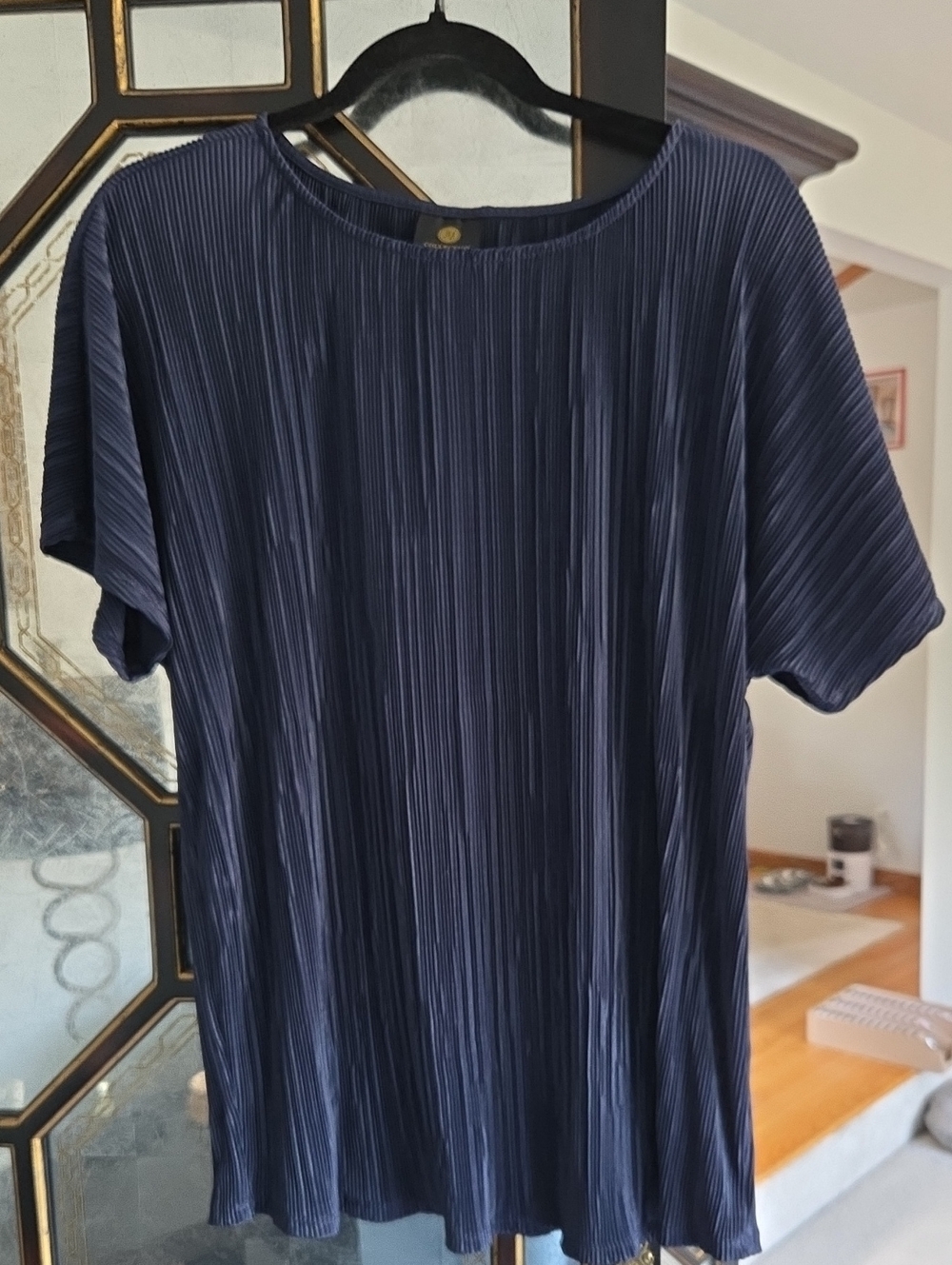 JM Collection Navy Pleated Short-Sleeve Tee
